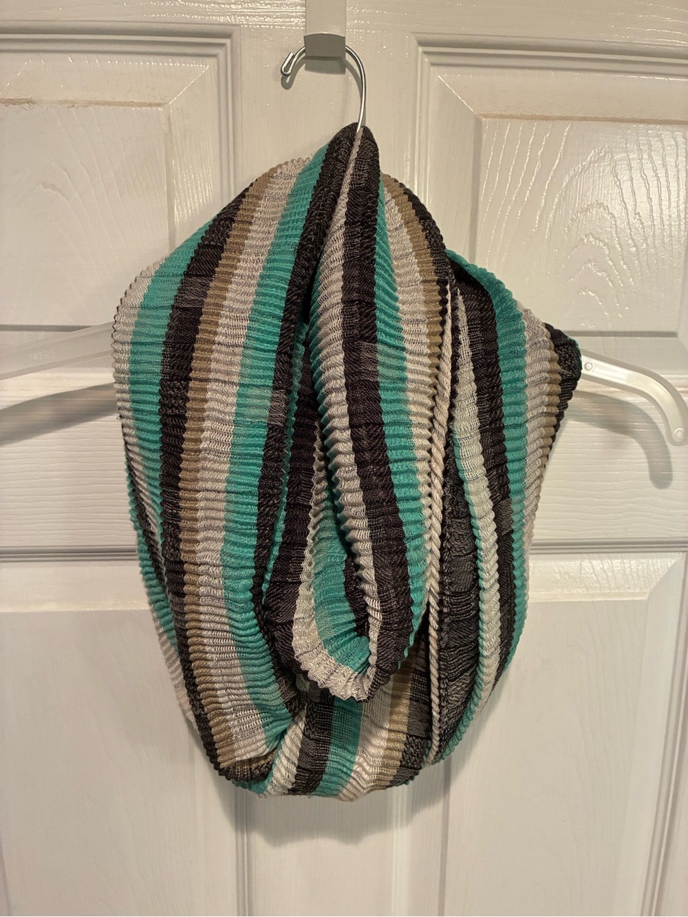 Striped Infinity Scarf in Teal, Black & Cream